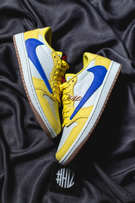 #H12纯原 TS AJ1 Travis Scott x Jordan Air Jordan 1 Low OG Canary Yellow &nbsp;金丝雀黄 蓝色 倒钩7.0 DZ4137-700